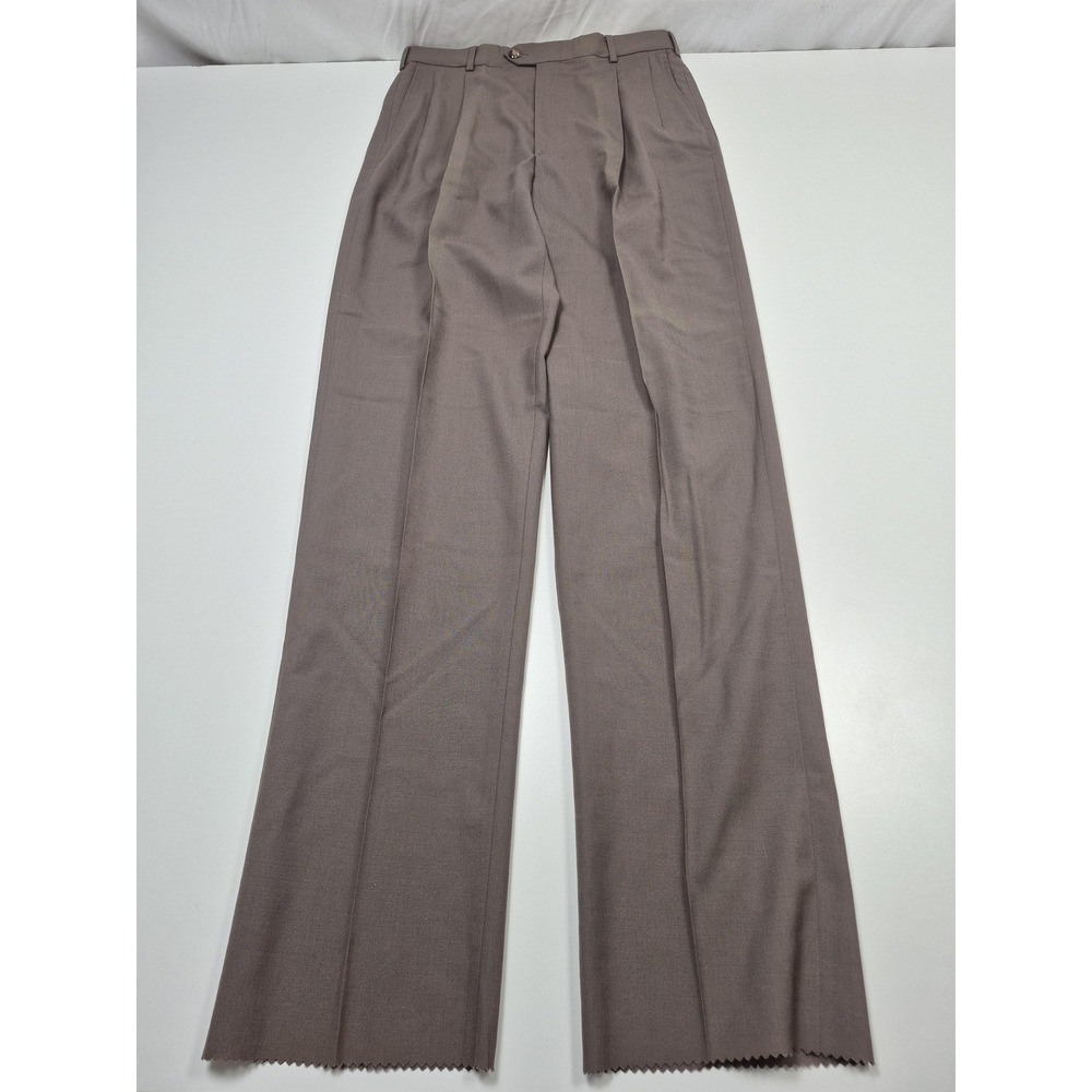 John Alexander Suit Pants Mens 32x36 Brown 100% Wool Pleated Unhemmed USA